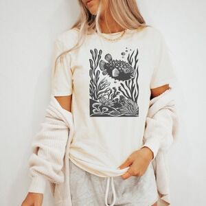 Spiky Fish Underwater Line Art Graphic Tee Nature Illustration
